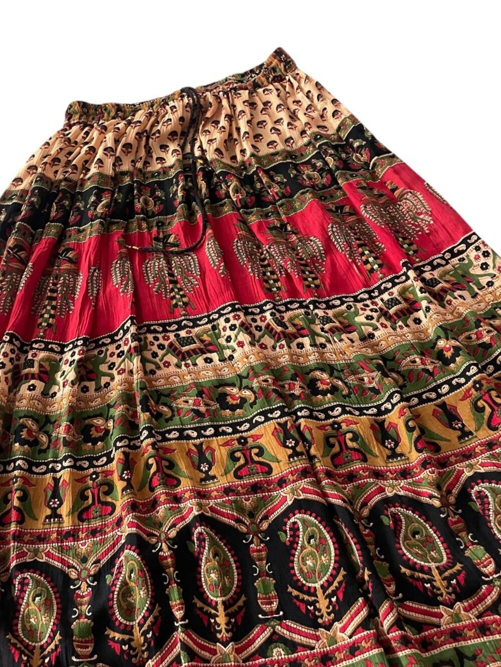 Vtg Y2K Cute Options Maxi Skirt One Size Earth Tones Paisley Elephant Boho Print